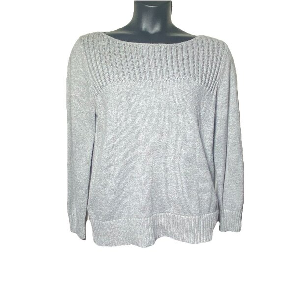 Loft Gray Sz XL Boatneck Knit Pullover Sweater Sequins Holiday Festival Winter - Picture 1 of 11